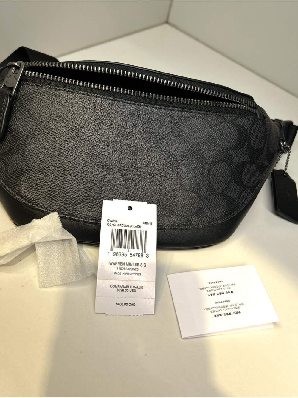Coach Men's black logo signature Leather mini Belt Bag with Black Strap new